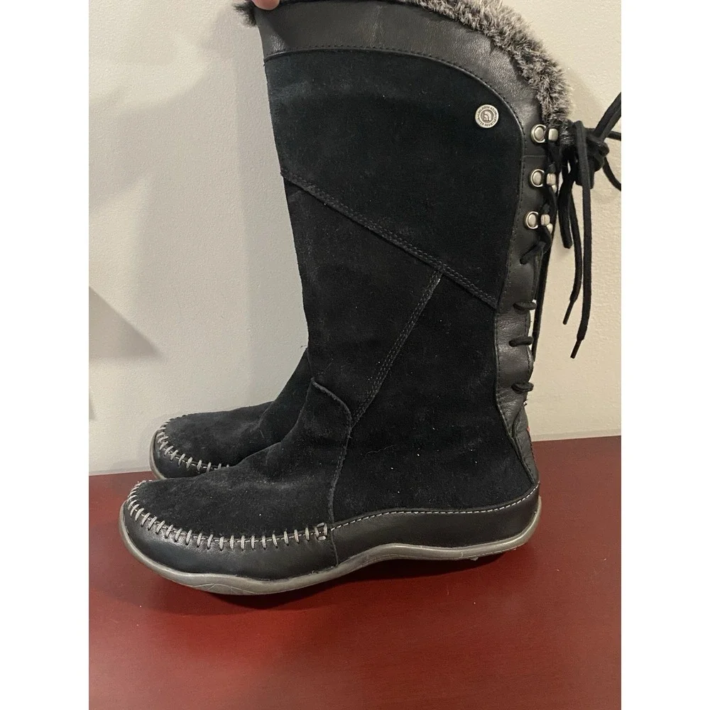 The North Face AHDZ PRIMALOFT Snow Boots Black Suede Faux Fur Lined Women's 7